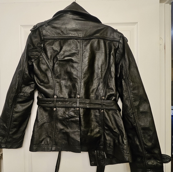 90s Vintage Black Leather Genuine Leather Jacket - Picture 6 of 10